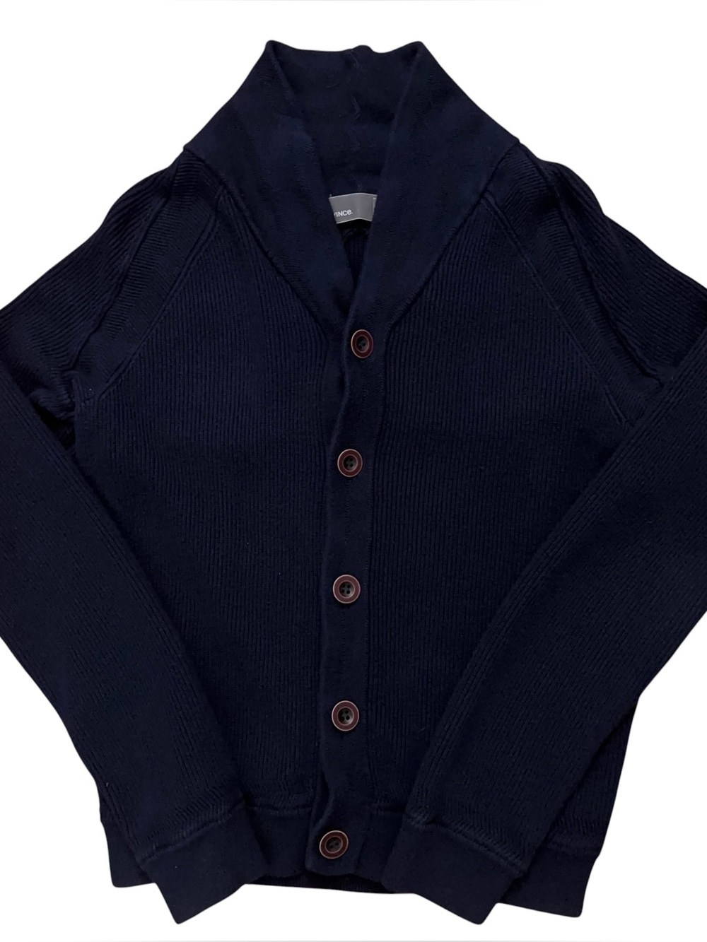Vince Cardigan Sweater Mens Size M (Fits S) Shawl Collar Ribbed Knit Navy Blue